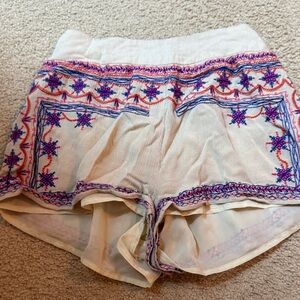THML Cream Embroidered Shorts with Pink and Blue Accents